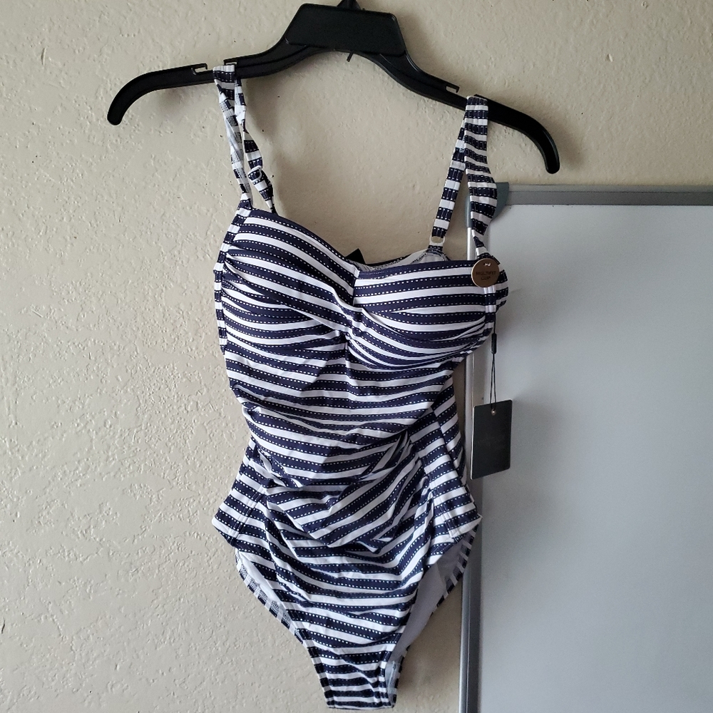 NIP TUCK SWIM Navy & White One Piece Swimsuit Sz 4